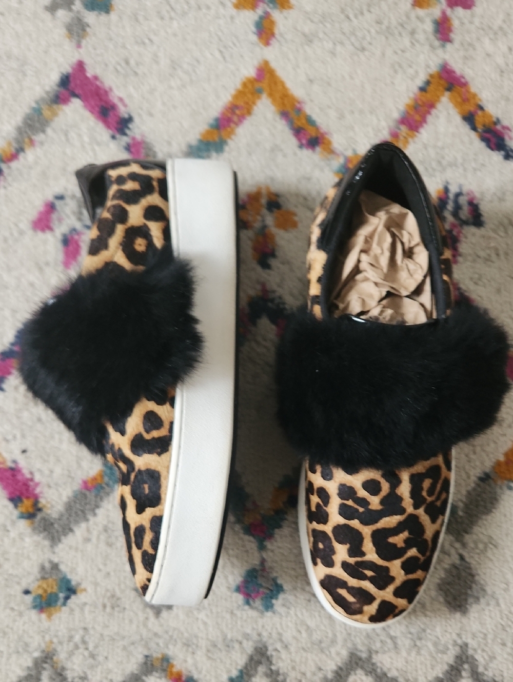 Michael Kors Maven Leopard Print Slip-On Sneakers with Black Fur - Picture 2 of 8